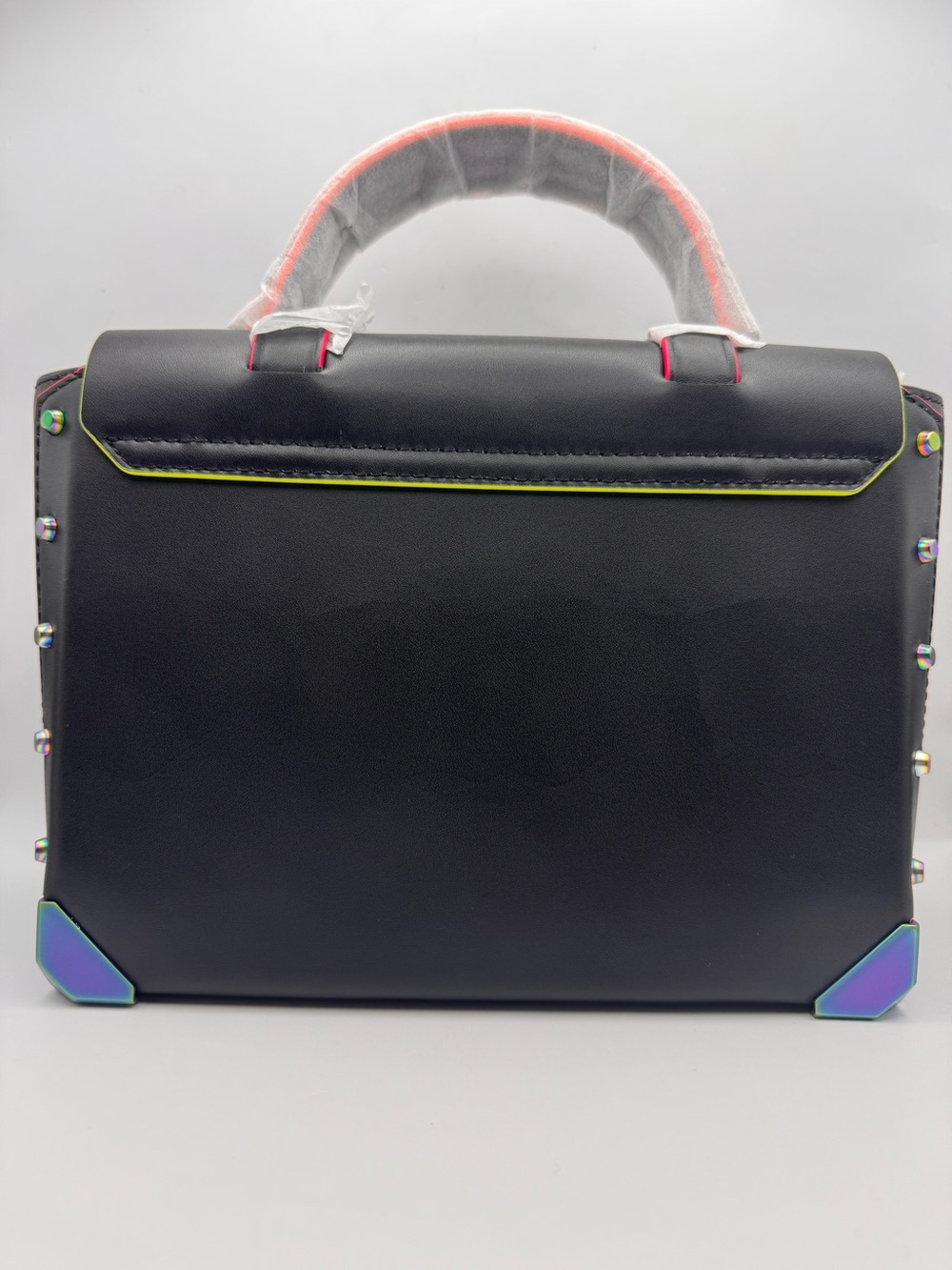 MICHAEL KORS Manhattan Medium Contrast-Trim Leather Satchel Black Neon - Picture 12 of 16